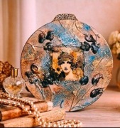 Portret/magnes  Art Deco unikat rękodzieło 15 cm