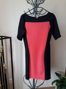 Sukienka z krótkim rękawem krótka mini z koralową wstawką na zamek XS/S