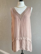 Ekskluzywna lniana letnia bluzka tunika pudrowy róż 100% len premium