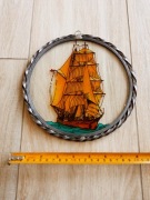 Dekoracja marynistyczna Obraz Żaglowiec malowany na szkle lata 60 70