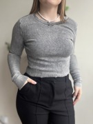Szaro czarna bluzka krótka crop top H&M s