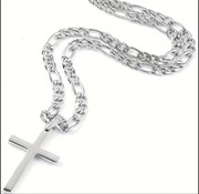 Męski Naszyjnik Stal Szlachetna Srebrny – Klasyczny Krzyż i Splot Figaro