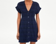 Granatowa sukienka dzianinowe Zara Trf przed kolano, mini z dzianiny