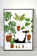 Plakat Kot rośliny monstera vintage opuncja PRL