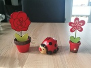 Kwiatki i biedronka drewno i ceramika dekoracje ozdoby wiosna 