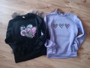 Bluzy dziewczęce 158 czarna I fioletowa bez kaptura z motywem serc