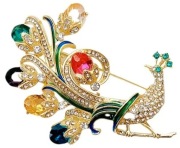 Broszka Paw Królewski Cyrkonie Przypinka Pin Kryształki Złota Super Prezent