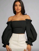 Krótki top z odkrytymi ramionami i rękawami typu lampion