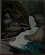 Obraz olejny na tablicy przedstawiający wodospad 24x30 cm
