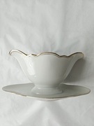 Sosjerka biała porcelanowa sosjerka z podstawką złocone brzegi dipówka