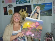 Torba na ramię z kwiatem kosmei, 35x37 cm, ręcznie malowana