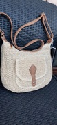 Torebka koszyk ze sznurka  boho beż jasna kremowa na pasku z kieszonką 