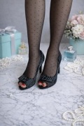 Czarne szpilki w kropki r.36 peep toe kokardka