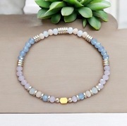 Bransoletka koraliki fasetowane hematyt pastelowa złota różowa niebieska