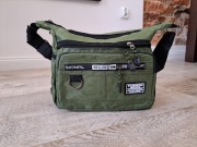 Torba męska na ramię, listonoszka - 5 kieszeni na zamek - zielona