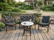 Meble Ogrodowe Rattan Naturalny Zestaw na Taras Sofa Fotele Stolik