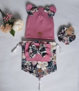 Czapka z uszami chusta opaska oraz gumka do włosów handmade