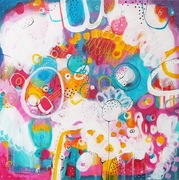 „Magiczny czas” - abstrakcja - obraz akryl/ płótno 40x40 - Marlena Rakoczy