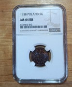 II RP 5 groszy gr 1938 NGC MS 64 RB