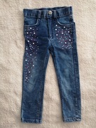 Niebieskie spodnie jeansowe jeansy w perły diamenciki dżety 86 - 92