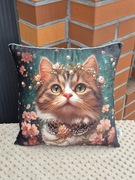 Poduszka kot w kwiatach kotek 40x40 cm urodziny prezent 