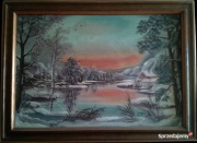 Duży obraz J. Rogielskiej „Zachód słońca zimową porą”