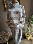 Komplet damski boucle sweter golf spódniczka Wei Wei