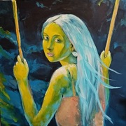 ,,Dziewczyna  na huśtawce,, - akryl na płótnie. 