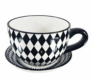 Donica filiżanka GIGANT biało czarna romby