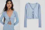 PULL&BEAR bluzka crop top cardigan NOWA baby blue XS/34