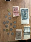 Zestaw Starych monet i banknotów