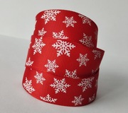 Wstążka 25 mm taśma tasiemka rypsowa świąteczna płatki śniegu śnieżynka