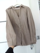 Ciemny beż cappuccino khaki damska koszula lniana zapinana na guziki L XL