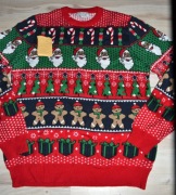 1* Knitwear Świąteczny sweter wzory Mikołaje  L