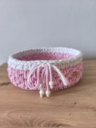 Koszyk na drobiazgi, słodycze, kosmetyki itp ręcznie wykonany na szydełku 