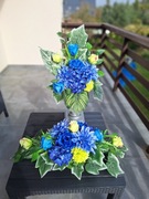 Komplet nagrobny niebieskie kwiaty,Stroik i bukiet na cmentarz