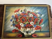 KWIATY MAKI W WAZONIE PIĘKNY STARY OBRAZ I RAMA