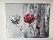 Akryl szary i czerwony kwiat
