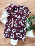 bordowa burgundowa wiśniowa kwiecista sukienka tunika w kwiaty 38M