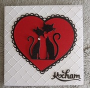 Kartka walentynkowa ręcznie robiona  kotki walentynki