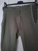 Nowe miękkie jeansy rurki wiązanie wyszczuplające talię Dromedar 29 L 