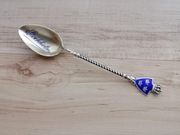 ZŁOCONA ŁYŻECZKA DO KAWY FILIŻANKI SREBRO 830 EMALIA HERB SZWECJA 