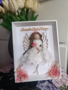 Ramka anioł stróż pamiątka dekoracja prezent handmade chrzest komunia 