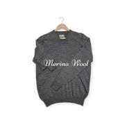 Sweter Cubus M grafitowy merino wool v-neck klasyczny elegancki