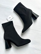 Stradivarius botki na obcasie z neoprenowej tkaniny czarne NOWE 40