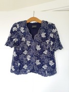 Akris ażurowa elegancka marynarka żakiet kamizelka wzory kwiaty granatowa