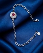 Bransoletka srebrna z różowym oczkiem, celebrytka, rozeta