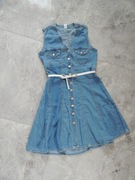 ładna rozkloszowana jeansowa sukienka vintage retro s/m 36/38