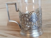 PODSTAKANNIK KOSZYCZEK UCHWYT SZKLANKA SREBRO PRÓBA 875 NIELLO ROSJA 1961r