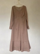 Beżowa sukienka maxi 48 4XL w kropki plus size elegancka szyta na miarę